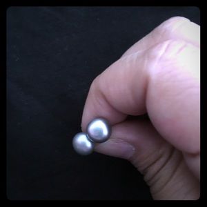 Silver pearl button earrings